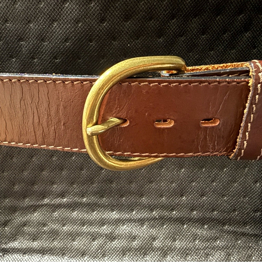 Vintage Brown Leather Men's Belt Bag Strap with Brass Buckle, 38.